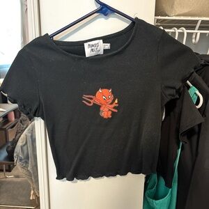 Princess Polly Black Tee with Orange Devil Graphic
